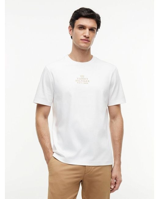 Tommy Hilfiger White Tonal Logo Embroidery Interlock Knit T-Shirt for men
