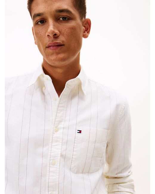 Camicia Oxford Regular Fit Con Motivo Gessato di Tommy Hilfiger in White da Uomo