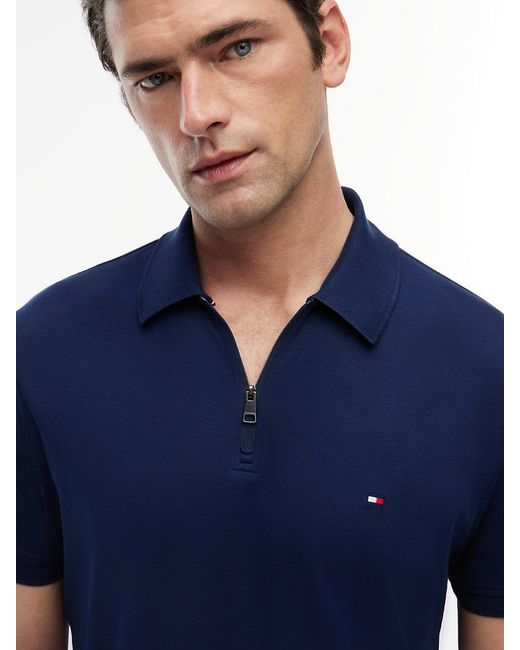 Tommy Hilfiger Blue Regular Fit Interlock Knit Zip Polo Shirt for men
