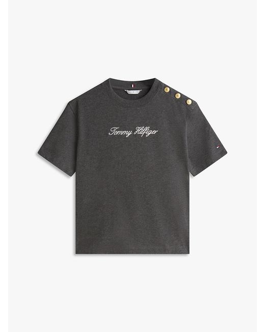 Tommy Hilfiger Gray Tone Button Logo Embroidery Relaxed T-Shirt