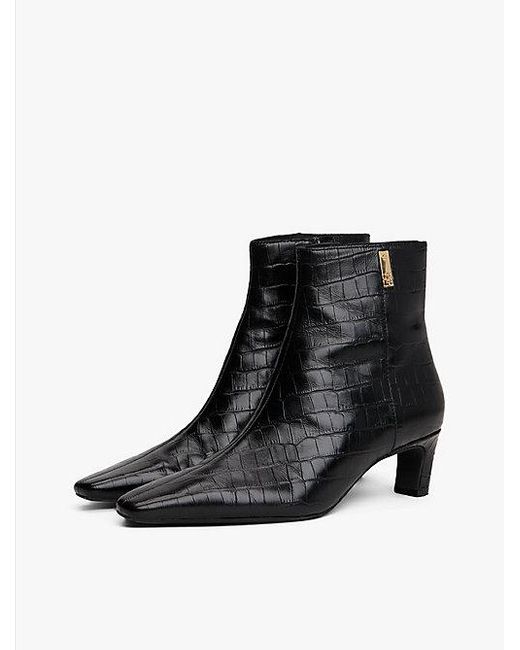 Botines De Piel Con Tacón Kitten Tommy Hilfiger de color Black