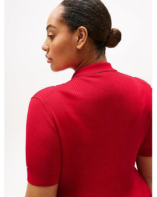 Tommy Hilfiger Curve Geribde Mini-Polojurk in het Red