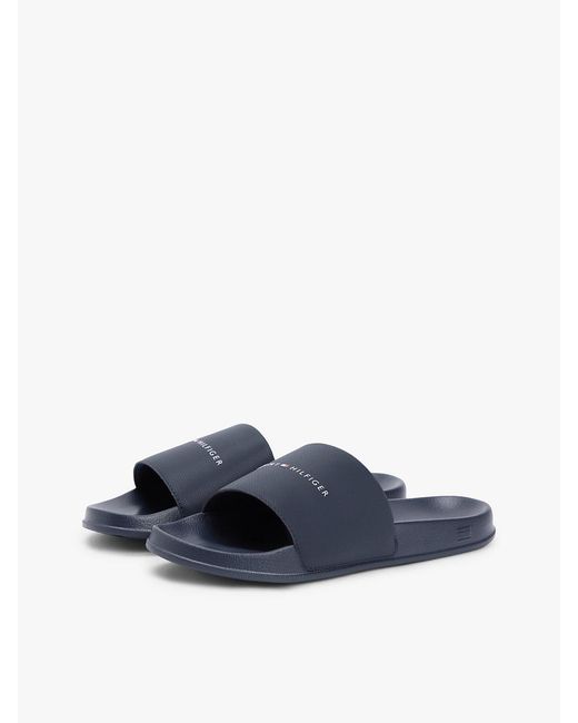 Tommy Hilfiger Blue Logo Textured Pool Slides for men