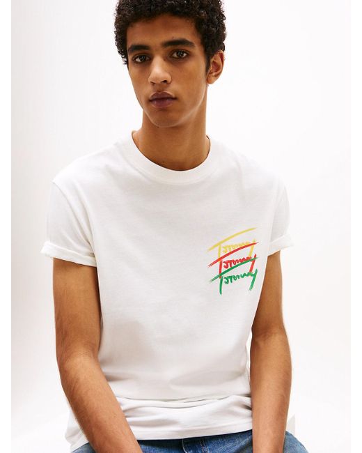 T-Shirt Con Logo Grafico Sul Retro di Tommy Hilfiger in White da Uomo