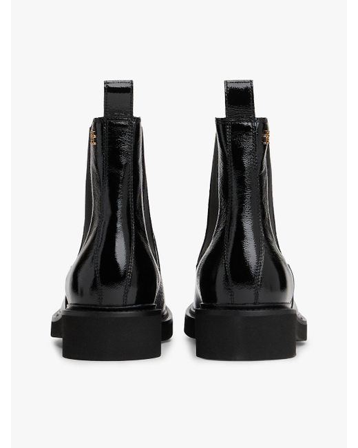 Tommy Hilfiger Black Patent Crinkle Leather Chelsea Boots
