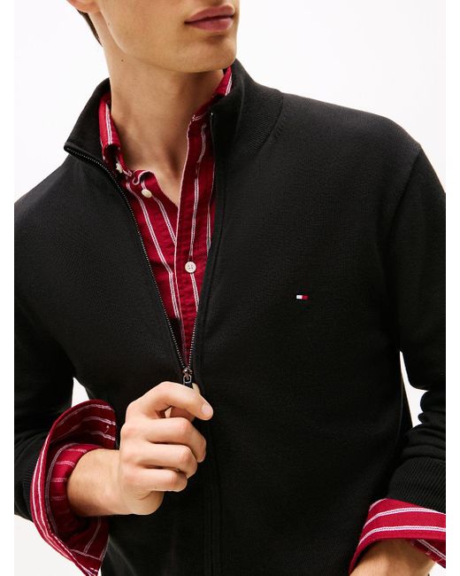 Pullover A Lupetto Con Zip Integrale E Logo di Tommy Hilfiger in Black da Uomo