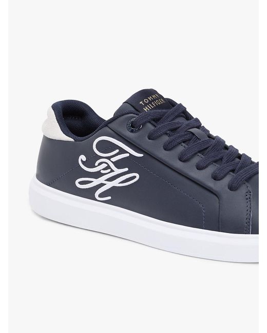 Tommy Hilfiger Blue Hilfiger Icon Leather Logo Embroidery Court Trainers