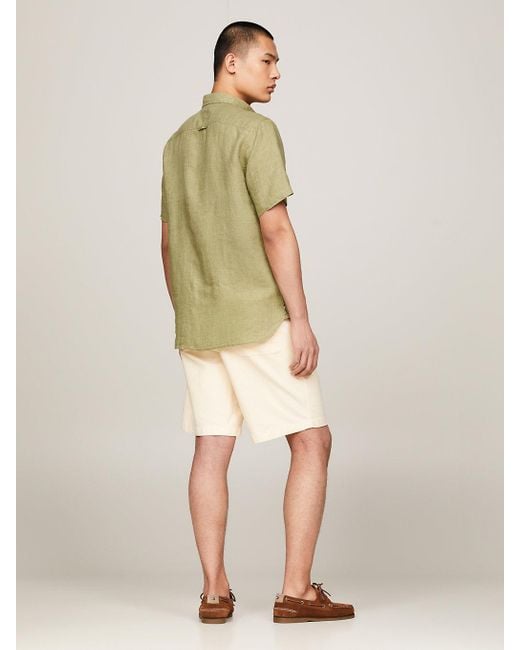 Tommy Hilfiger Green Short Sleeve Regular Fit Linen Shirt for men