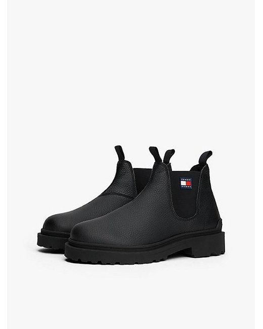 Tommy Hilfiger Chelsea Boot Van Gegranuleerd Leer Met Profiel in het Black voor heren