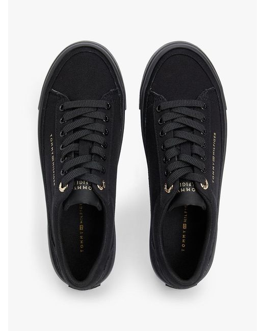 Tommy Hilfiger Black Metallic Logo Canvas Platform Trainers