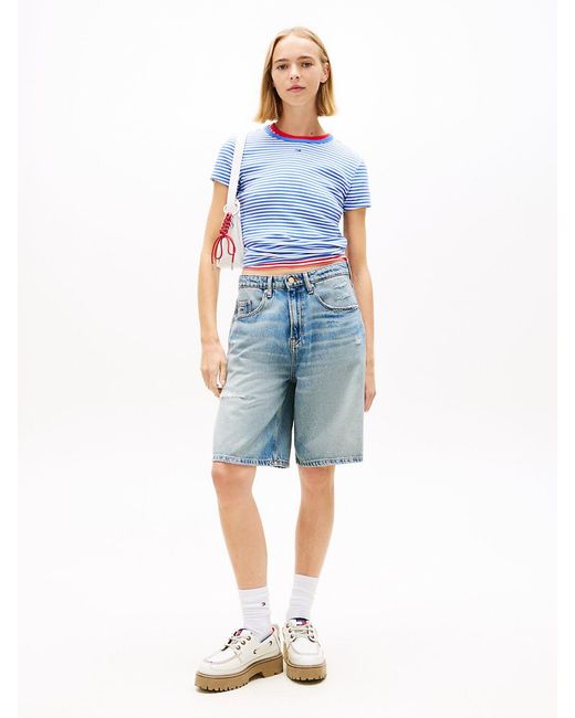 Tommy Hilfiger Blue Embroidered Flag Detail Ribbed T-shirt