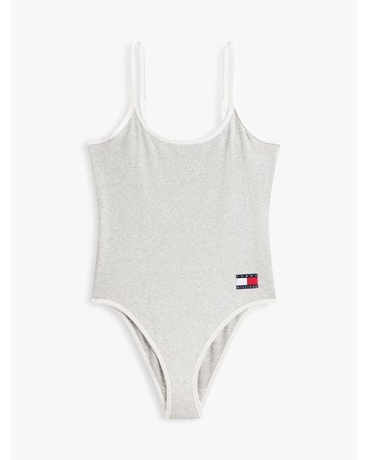 Tommy Hilfiger White Heritage Logo Ribbed Scoop Back Bodysuit
