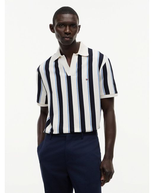 Tommy Hilfiger Blue Relaxed Fit Stripe Crepe Polo Shirt for men