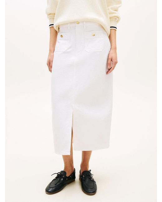 Tommy Hilfiger White Tone Button Denim Midi Skirt