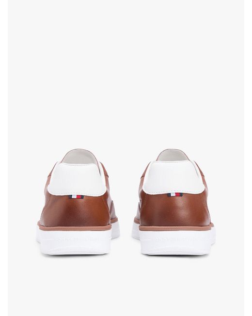 Tommy Hilfiger Brown Luxe Metallic Logo Leather Trainers for men