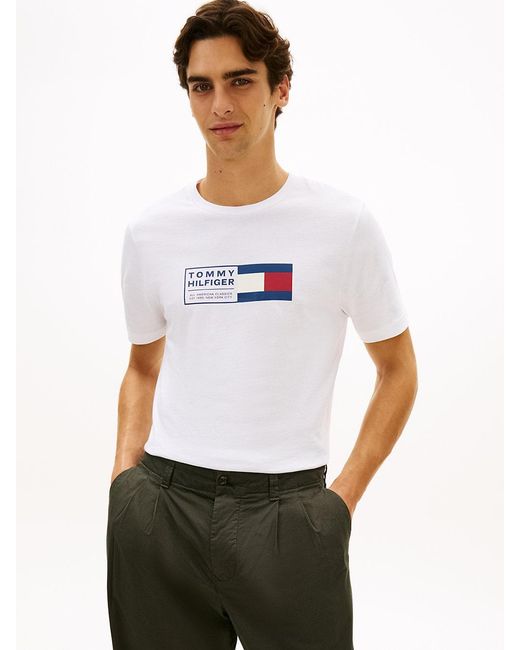 Tommy Hilfiger White Logo Jersey Crew Neck T-Shirt for men