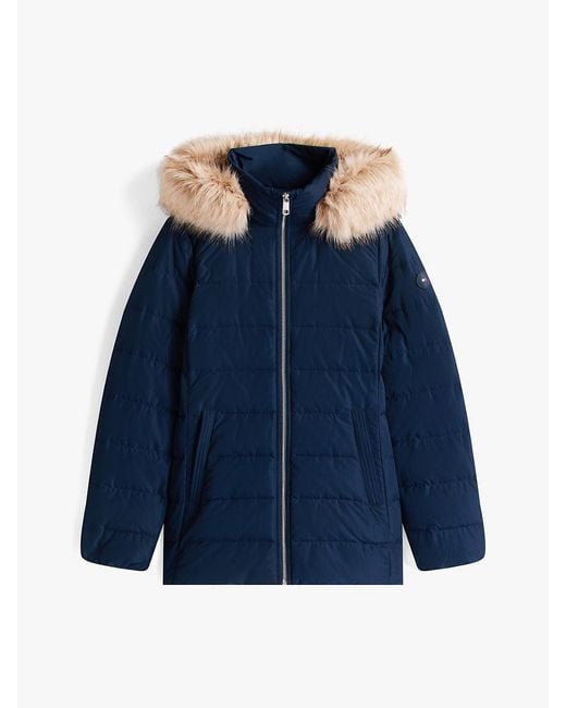 Tommy Hilfiger Blue Faux Fur Hood Down Puffer Jacket