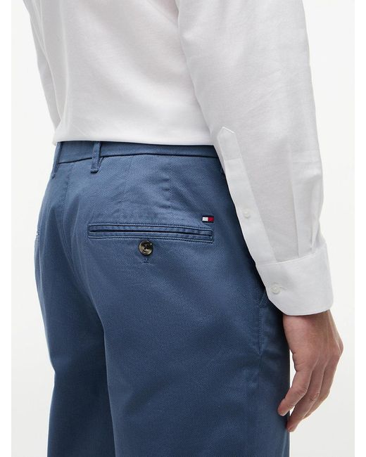 Tommy Hilfiger Blue Denton Slim Straight Textured Chinos for men