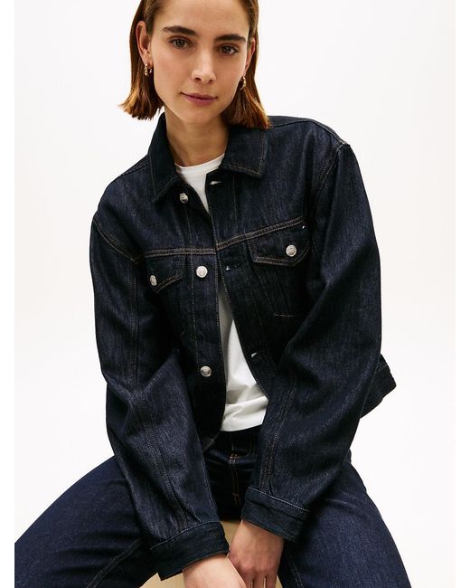Tommy Hilfiger Black Flag Embroidery Pleated Denim Jacket
