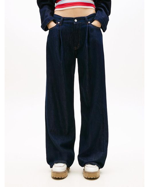 Tommy Hilfiger Blue Pleated Mid Rise Loose Straight Leg Jeans