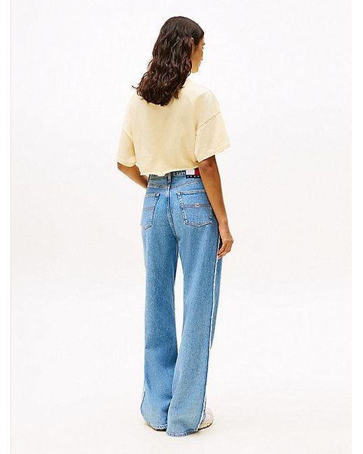 Camiseta Anudada Corte Cropped Con Parche Tommy Hilfiger de color Blue