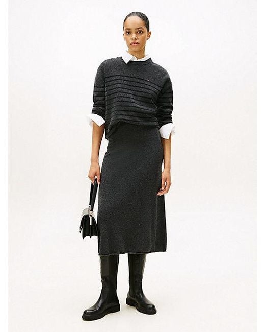 Tommy Hilfiger A-Line Midi-Rok Van Zachte Wol in het Black
