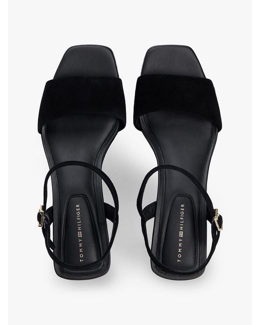 Tommy Hilfiger Black Suede Th Monogram Wedge Sandals