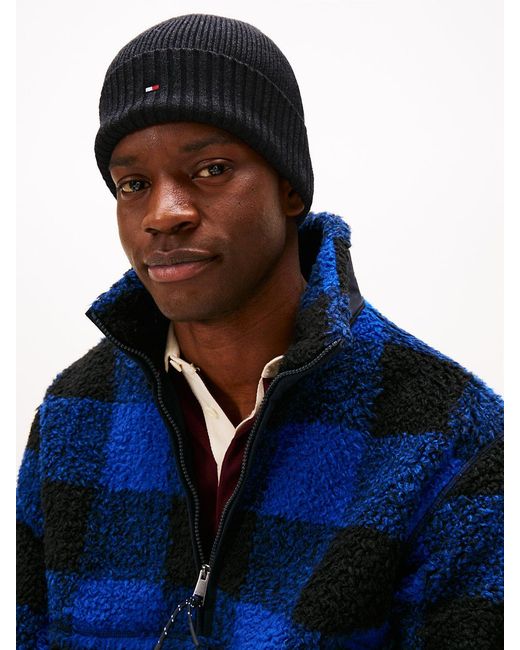 Tommy Hilfiger Gray 's Flag Cotton Knitted Beanie With Cashmere for men