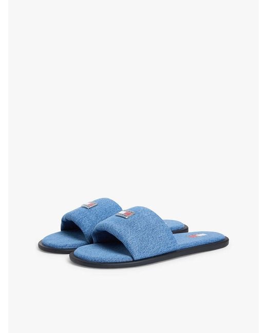Tommy Hilfiger Blue Denim Padded Strap Slides