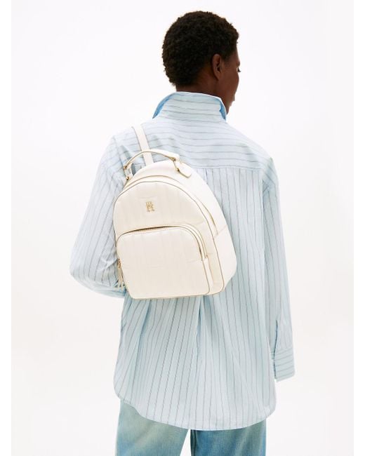 Zaino Con Bandiere Trapuntate E Monogramma Th di Tommy Hilfiger in White