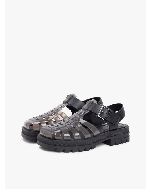 Tommy Hilfiger Black Jelly Chunky Cleat Fisherman Sandals