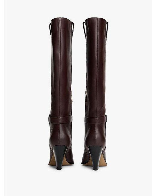 Tommy Hilfiger Leren Overknee Laars Met Spitse Neus in het Brown