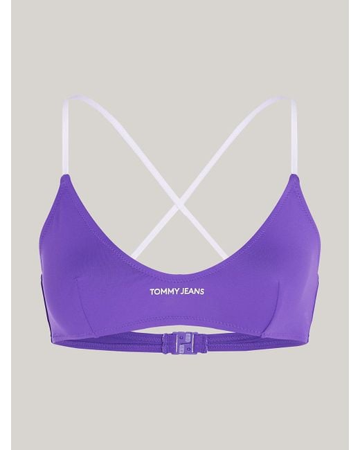 Tommy Hilfiger Blue Logo Crossover Strap Bralette Bikini Top