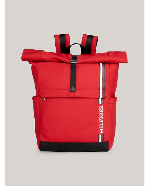 Tommy Hilfiger Red Hilfiger Monotype Logo Roll-top Backpack for men