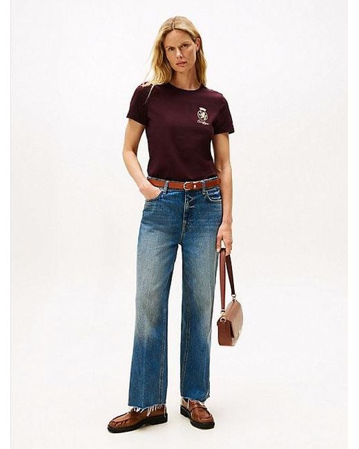 Tommy Hilfiger T-Shirt Met Ronde Hals En Geborduurd Embleem in het Red