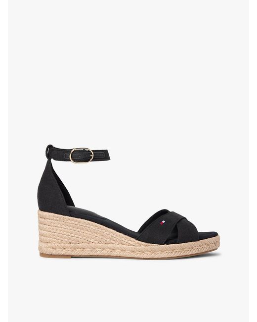 Tommy Hilfiger Black Hemp Crossover Strap Wedge Espadrilles