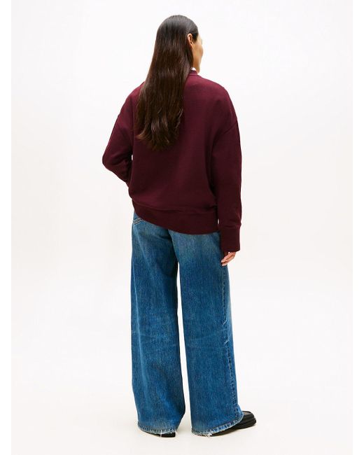 Felpa Relaxed Fit Con Logo Ricamato di Tommy Hilfiger in Red