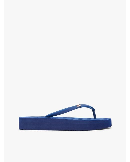 Tommy Hilfiger Blue Repeat Logo Platform Flip-flops