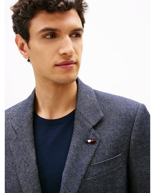 Tommy Hilfiger Blue Wool Blend Twill Regular Fit Blazer for men