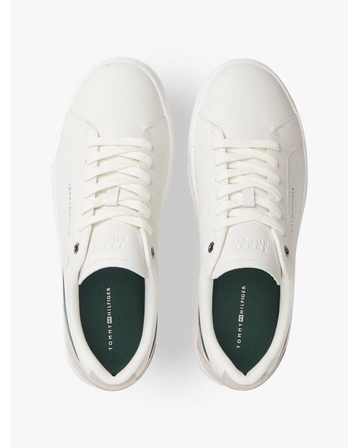 Tommy Hilfiger White Signature Colour-Blocked Leather Court Trainers for men