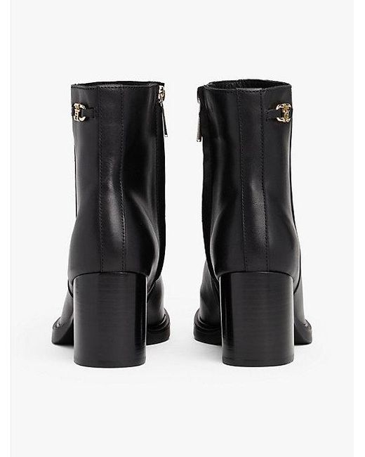 Tommy Hilfiger Black Leder-Stiefelette Mit Th-Monogramm-Horsebit