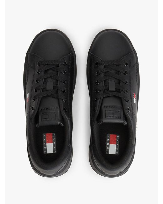 Tommy Hilfiger Black Platform Cupsole Trainers With Leather