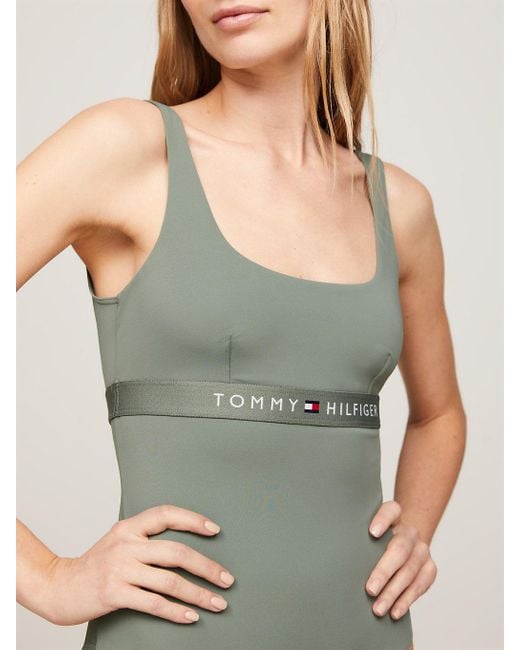 Tommy Hilfiger Green Original Square Neck One-piece Swimsuit