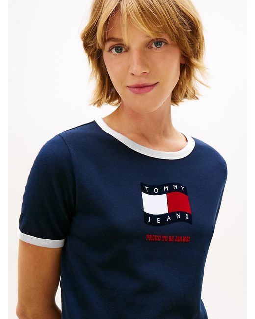 Tommy Hilfiger Blue Wavy Flag Contrast Ringer T-Shirt