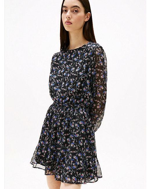 Tommy Hilfiger Chiffon Mini-Jurk Met Bloemenprint in het Black
