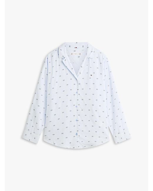 Tommy Hilfiger White Essential Print Embroidery Relaxed Pyjama Shirt