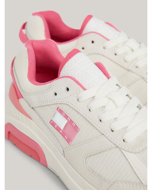 Tommy Hilfiger Pink Leather Contrast Fine-cleat Runner Trainers