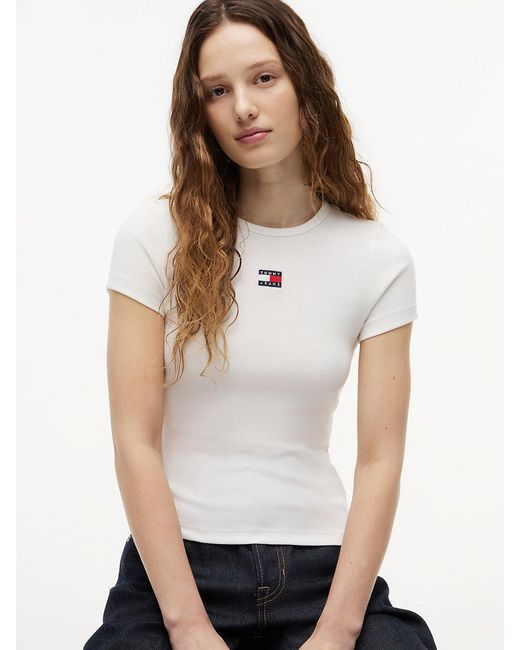 Tommy Hilfiger White Graphic Tee With Embroidered Flag Detail