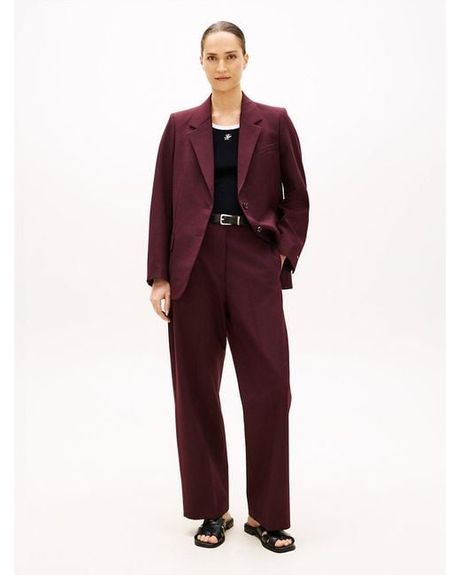 Tommy Hilfiger Red Wool Blend Loose Straight Leg Trousers
