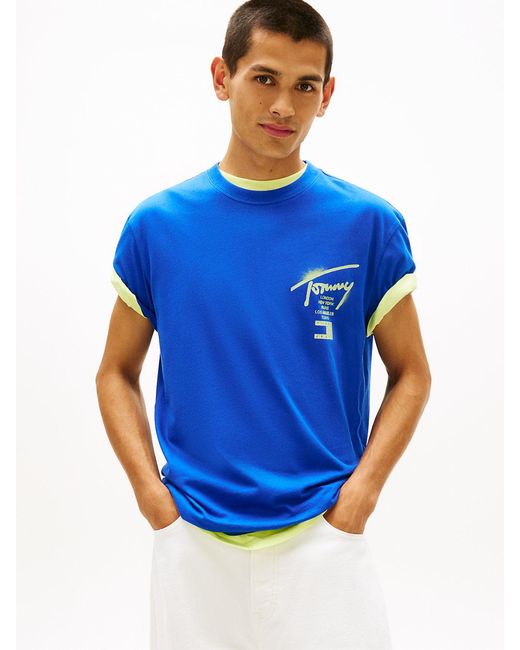 Tommy Hilfiger Blue Signature Back Logo Jersey T-Shirt for men